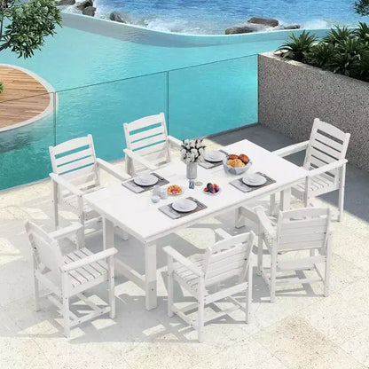 Set da pranzo da esterno Hyleory 7 pezzi, tavolo rettangolare da 170 cm con foro per ombrellone e 6 sedie