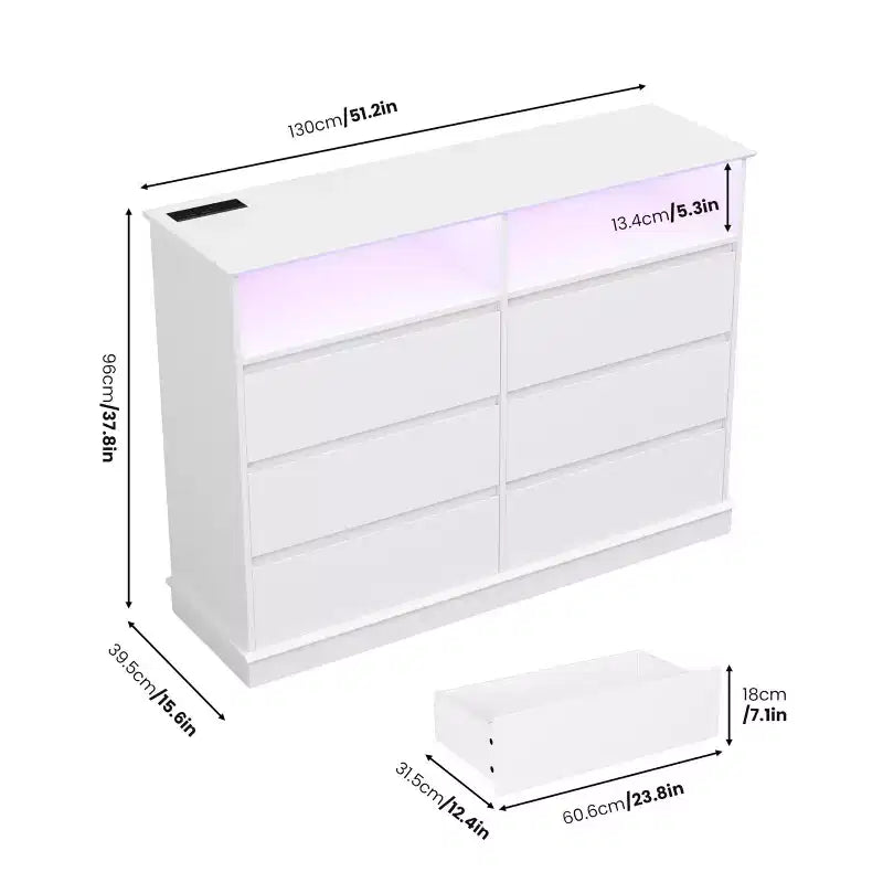 Comò per camera da letto, cassettiera a 6 cassetti, mobile a 6 cassetti con spazio aperto, armadietto moderno di grande capacità, soggiorno, corridoio