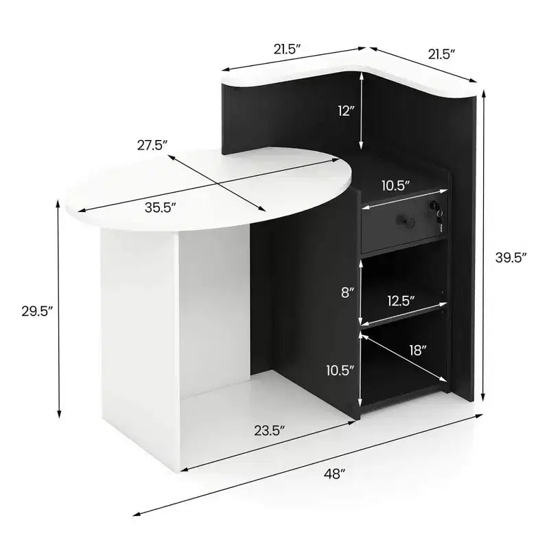 Costway Bancone per Reception, Scrivania da Ufficio con Ripiano Aperto e Cassetto con Serratura, Bianco/Marrone/Nero