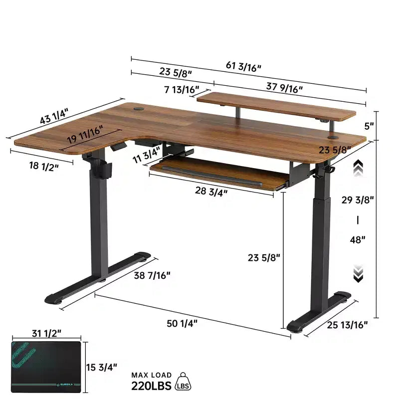 Scrivania angolare EUREKA ERGONOMIC 60x23 regolabile in altezza con set di accessori
