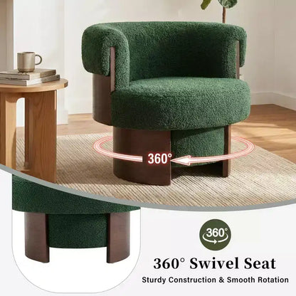 Fauteuil baril pivotant Whisen 360° avec design sculptural en bois courbé, cadre en bois massif, 81 cm de large, polyvalent pour le salon et la chambre à coucher