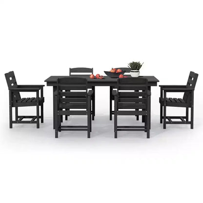 Set da pranzo da esterno Hyleory 7 pezzi, tavolo rettangolare da 170 cm con foro per ombrellone e 6 sedie