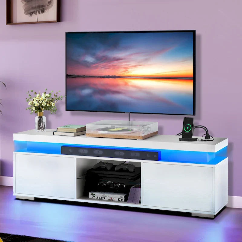 Meuble TV moderne Moasis pour TV 43-65 - Meuble TV console multimédia avec lumières LED