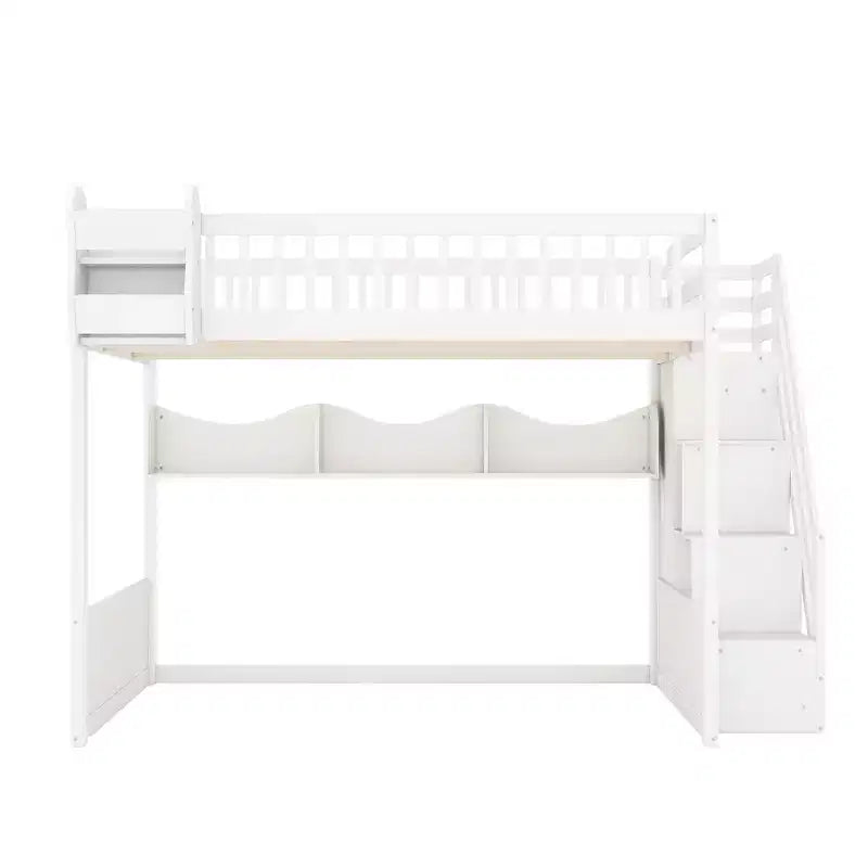 Letto a soppalco Queen Size con scaletta, armadio e scaffali - MDF, 295 kg