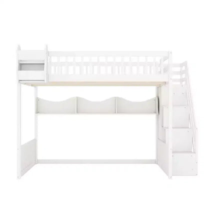 Letto a soppalco Queen Size con scaletta, armadio e scaffali - MDF, 295 kg
