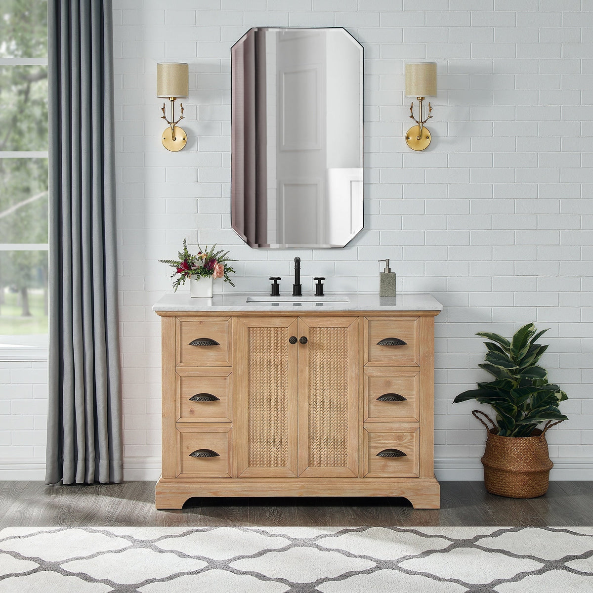 Mobile bagno Hervas con top in marmo naturale senza specchio