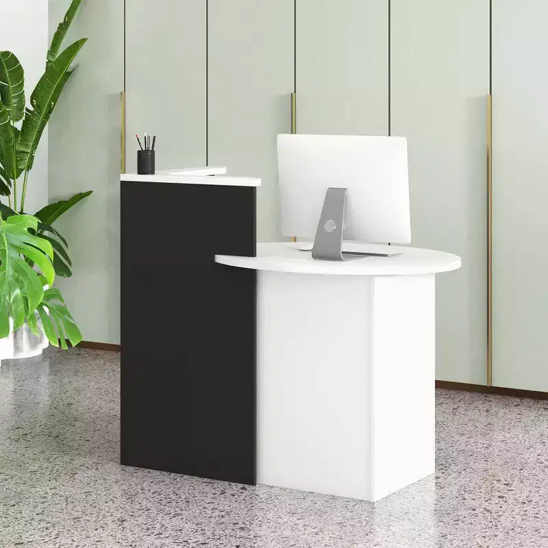 Costway Bancone per Reception, Scrivania da Ufficio con Ripiano Aperto e Cassetto con Serratura, Bianco/Marrone/Nero