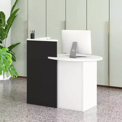 Costway Bancone per Reception, Scrivania da Ufficio con Ripiano Aperto e Cassetto con Serratura, Bianco/Marrone/Nero