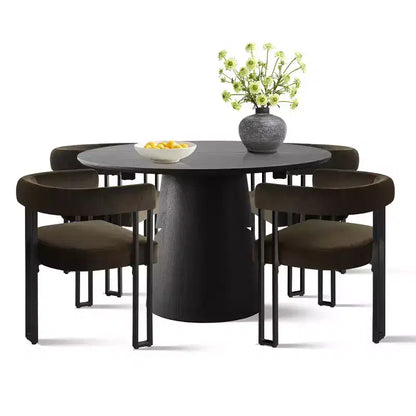 Set tavolo da pranzo allungabile da 120-210 cm per 4 persone, tavolo nero e 4 sedie da pranzo imbottite in velluto con gambe in metallo, stile moderno