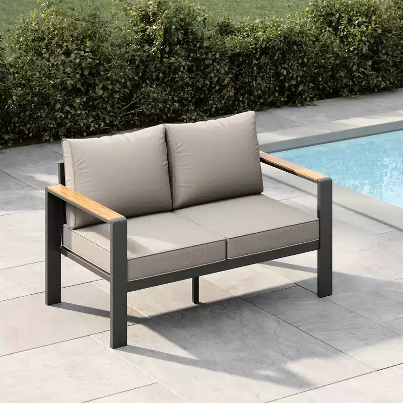 Salon de jardin en aluminium, canapé d'extérieur modulable avec 5 coussins épais, 4 accoudoirs et table basse pour jardin, terrasse, arrière-cour