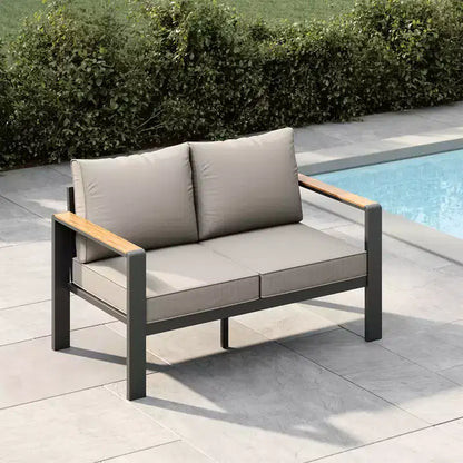 Salon de jardin en aluminium, canapé d'extérieur modulable avec 5 coussins épais, 4 accoudoirs et table basse pour jardin, terrasse, arrière-cour