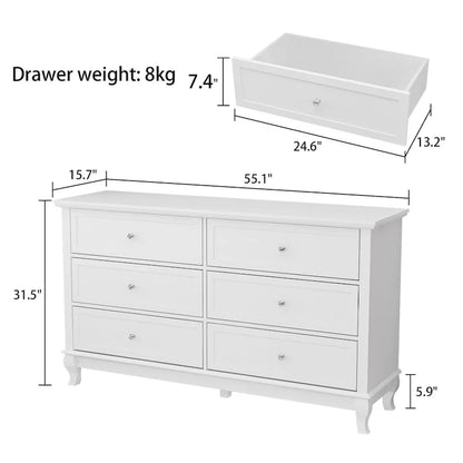 Comò in Legno per Camera da Letto con Cassetti Profondi, Cassettiera Doppia a 6 Cassetti