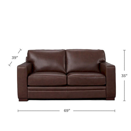 Divanetto Hydeline Dillon in pelle pieno fiore con piume, memory foam e molle