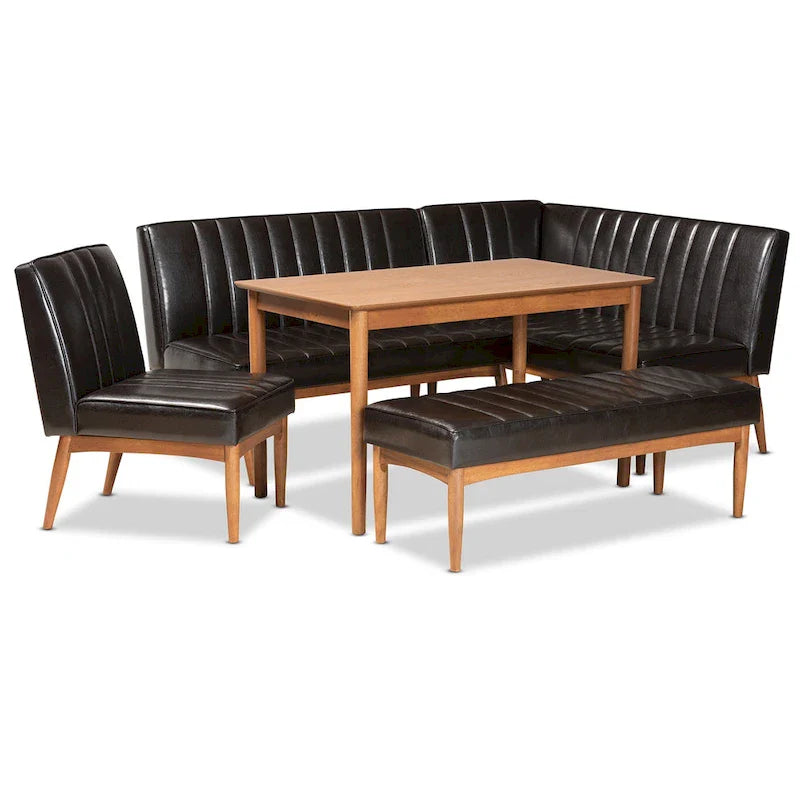 Set di 5 mobili per angolo pranzo Daymond Mid-Century con imbottitura e noce