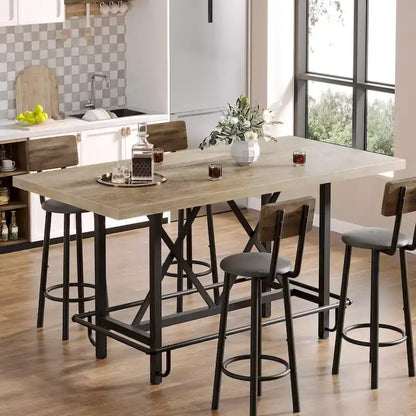 Tavolo da pub alto da 6 posti con poggiapiedi, tavolo da bar alto con piano in legno spesso e struttura in metallo per casa/cucina
