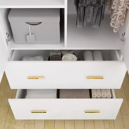Hitow Armoire de rangement double tiroir avec portes miroir et zones de rangement