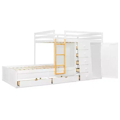 Lit superposé complet Whisen avec 2 grands tiroirs, 5 petits tiroirs et petite armoire