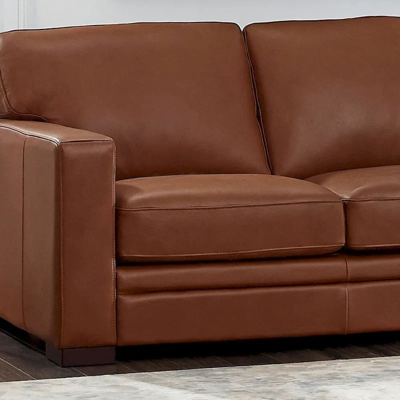 Divanetto Hydeline Dillon in pelle pieno fiore con piume, memory foam e molle