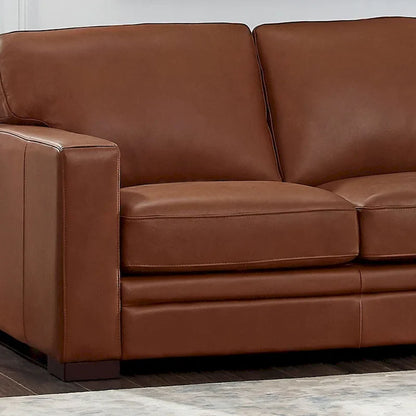 Divanetto Hydeline Dillon in pelle pieno fiore con piume, memory foam e molle