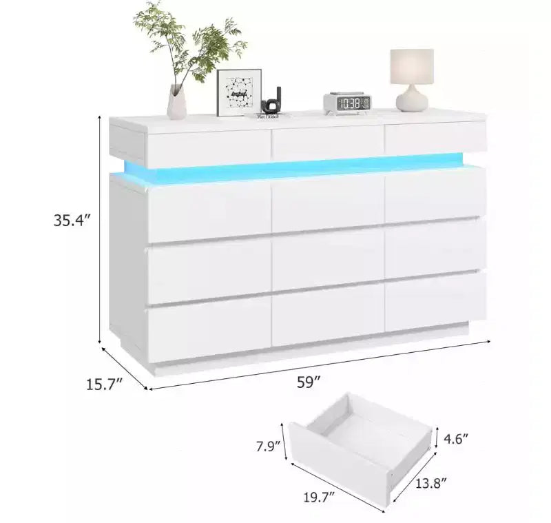 Cassettiera in legno da 149 cm con 12 cassetti, comò moderno per camera da letto, soggiorno, corridoio e ingresso