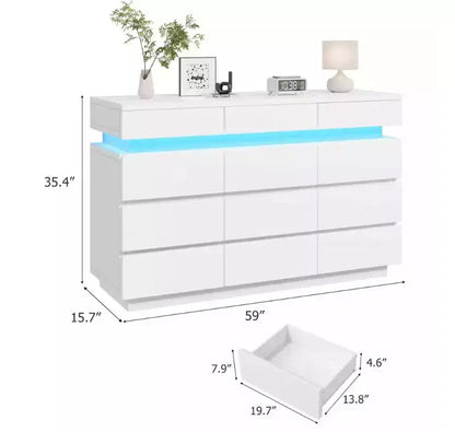 Cassettiera in legno da 149 cm con 12 cassetti, comò moderno per camera da letto, soggiorno, corridoio e ingresso