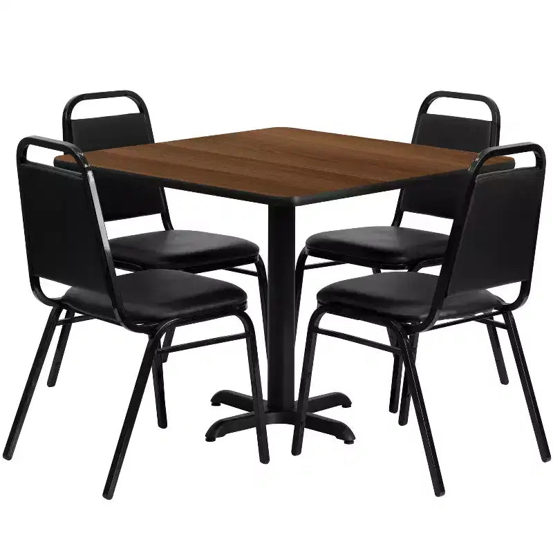 Set tavolo Emma and Oliver con base a X laminata quadrata da 36 con 4 sedie da banchetto