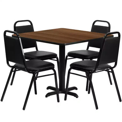 Set tavolo Emma and Oliver con base a X laminata quadrata da 36 con 4 sedie da banchetto
