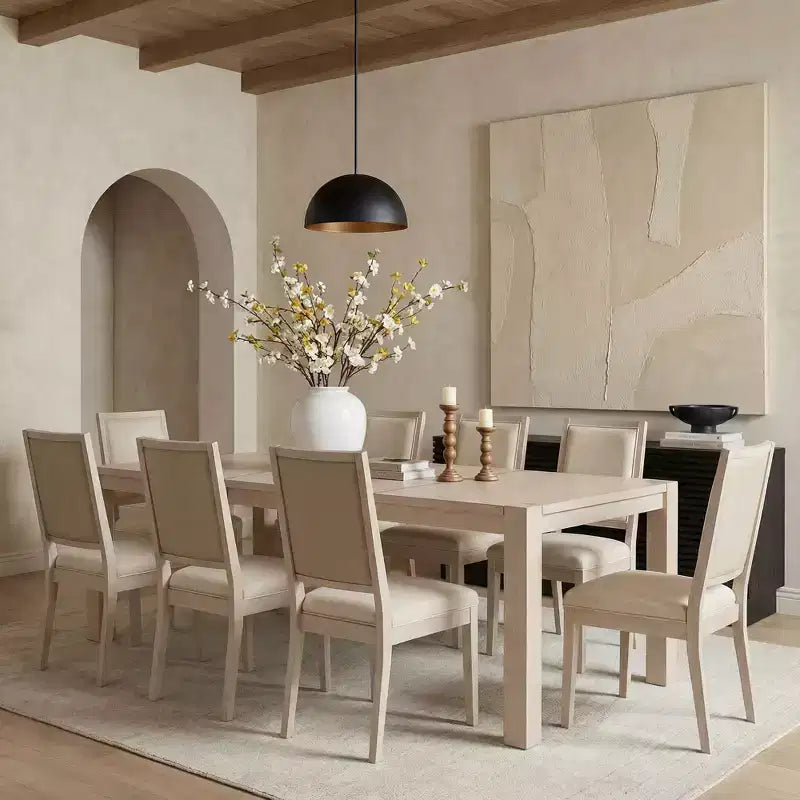 Set da Pranzo Moderno - Tavolo 80" + 6 Sedie Imbottite, Struttura in Legno Massello, Capacità Tavolo 400 libbre, Facile Montaggio