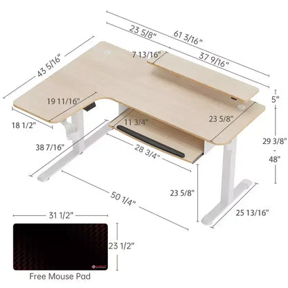 Scrivania angolare EUREKA ERGONOMIC 60x23 regolabile in altezza con set di accessori