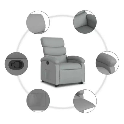 Poltrona Reclinabile Power Lift per Anziani - Tessuto Grigio Chiaro con Alzata Elettrica & Tasca Laterale