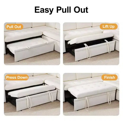 Dyonery Comfy Divano Letto 198 cm, Divano Letto a L in ciniglia con Letto Estraibile e Chaise Longue Contenitore per Soggiorno, Appartamento e Ufficio, Nero