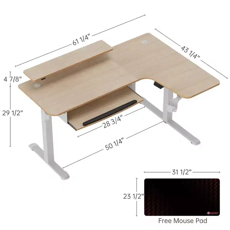 Scrivania angolare EUREKA ERGONOMIC 60x23 regolabile in altezza con set di accessori