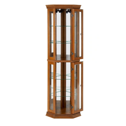 Mobile angolare vetrina con luci, ripiani regolabili in vetro temperato, schienale a specchio, espositore