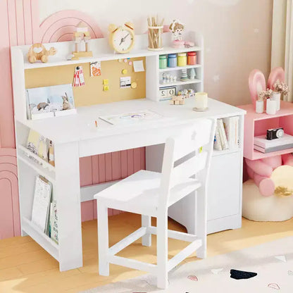Set scrivania e sedia per bambini, con libreria superiore e piano inclinabile, tavolo da studio per bambini, scrivania per studenti, per camera da letto, casa