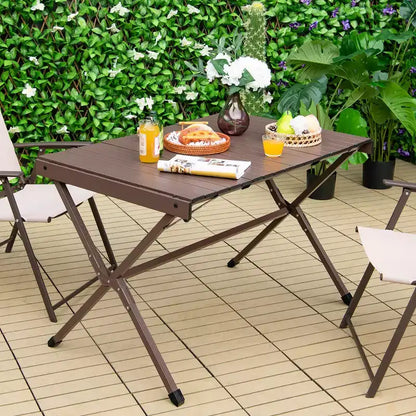 Tavolo da campeggio portatile in alluminio Costway per 4-6 persone, leggero, pieghevole, grigio/marrone