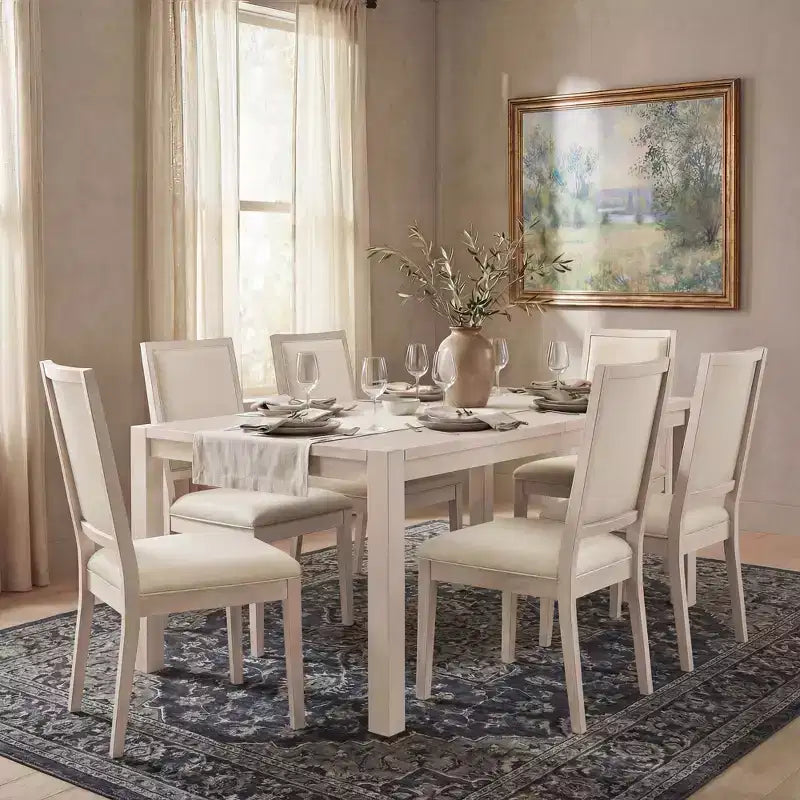 Set da Pranzo Moderno - Tavolo 80" + 6 Sedie Imbottite, Struttura in Legno Massello, Capacità Tavolo 400 libbre, Facile Montaggio