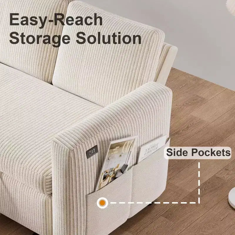 Divano letto estraibile a quattro posti Dyonery da 105 pollici con contenitore, tasche laterali, schienale regolabile, convertibile