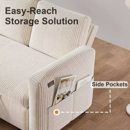 Divano letto estraibile a quattro posti Dyonery da 105 pollici con contenitore, tasche laterali, schienale regolabile, convertibile