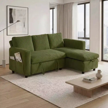 Dyonery Divano Letto Angolare 81, Divano Estraibile a L con Chaise Longue Reversibile con Contenitore, USB, Schienale Reclinabile