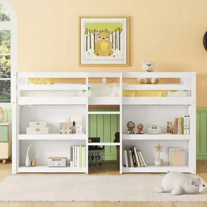 Whisen Letto a soppalco basso per bambini, dimensioni letto singolo, 79,8''L * 43,9''W, con due ripiani e luci LED