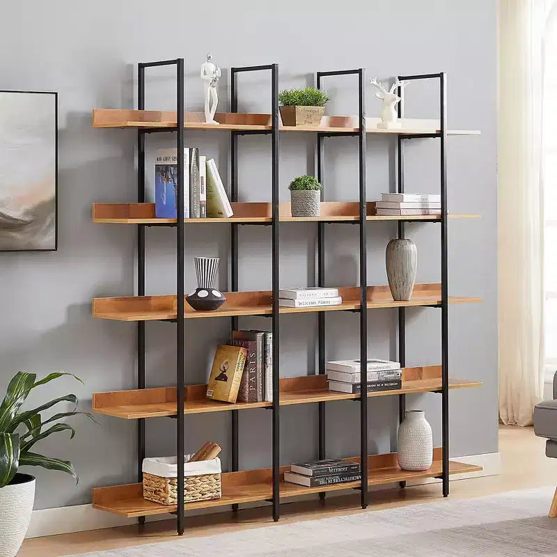 Étagère de style industriel vintage Whisen avec cadre en métal et panneau MDF, bibliothèque ouverte pour le bureau à domicile