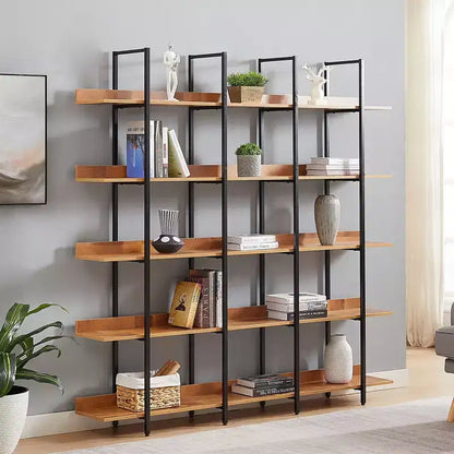 Étagère de style industriel vintage Whisen avec cadre en métal et panneau MDF, bibliothèque ouverte pour le bureau à domicile
