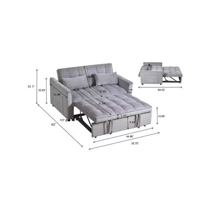 Canapé-Lit Convertible 3 en 1 en Velours Gris Ciment avec Oreillers et Poches, Canapé-Lit Extensible Moderne, Dossier Réglable