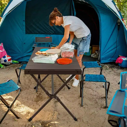 Tavolo da campeggio portatile in alluminio Costway per 4-6 persone, leggero, pieghevole, grigio/marrone