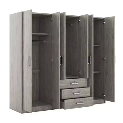 Armoire 6 portes en bois avec tiroirs pour chambre à coucher