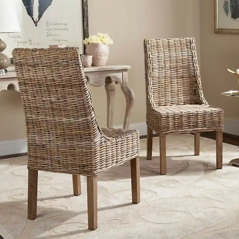 SAFAVIEH Charolette Chaises d'intérieur en osier marron à accoudoirs inclinés (lot de 2) - 20 x 24 x 39 - 20Lx24Px39H