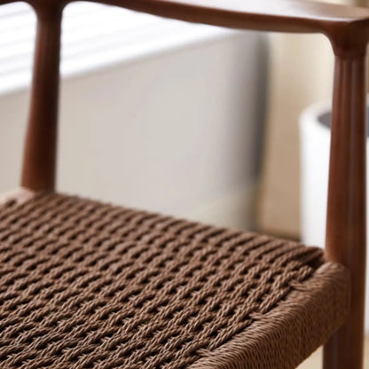Chaise de salle à manger scandinave incurvée en bois tressé avec accoudoirs