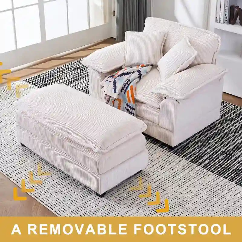 56.9 W Poltrona Oversize con Pouf, Poltrona da Lettura per Camera da Letto, Divano Letto Pigro, Poltrona Reclinabile Singola Moderna Oversize