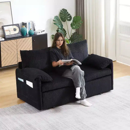 Divano Letto Convertibile in Velluto a Coste 3-in-1 con Letto Estraibile 64.5