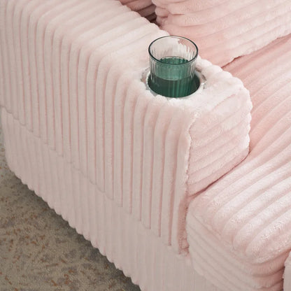 Divano Poltrona Singola in Velluto a Coste Rosa 39.37 con Pouf e Portabicchieri